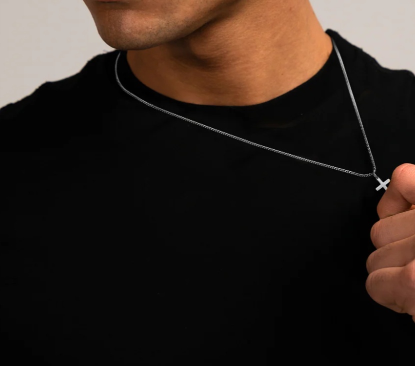 Zilveren Heren Ketting met Kruis Hanger - RVS Schakelketting