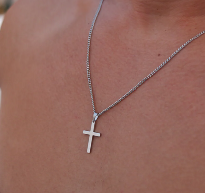 Zilveren Heren Ketting met Kruis Hanger - RVS Schakelketting