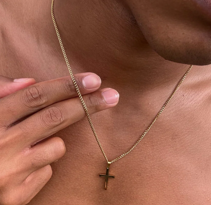 Gouden Heren Ketting met Kruis Hanger - RVS Schakelketting