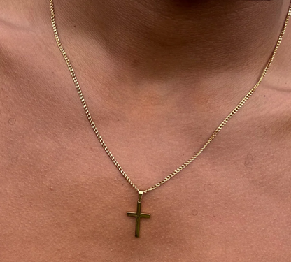 Gouden Heren Ketting met Kruis Hanger - RVS Schakelketting