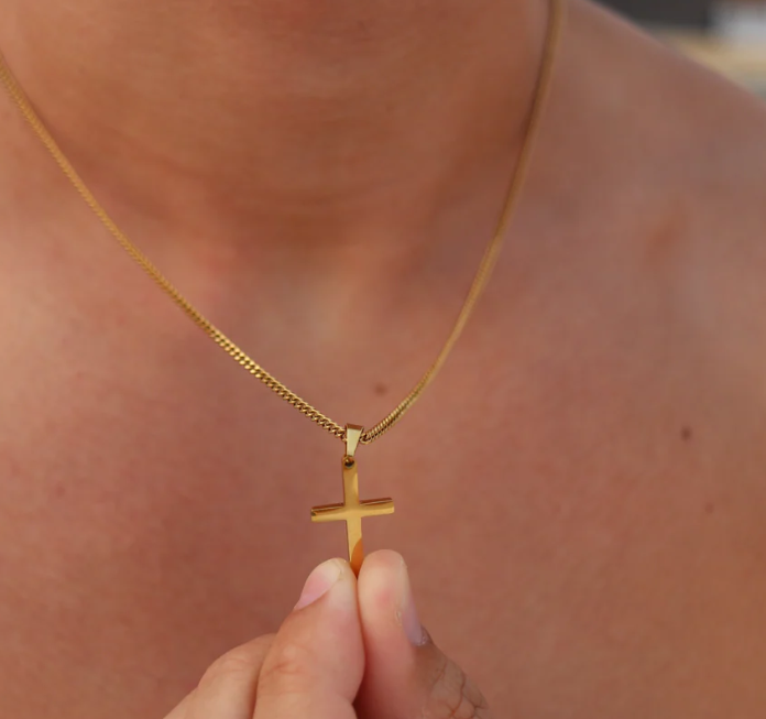 Gouden Heren Ketting met Kruis Hanger - RVS Schakelketting