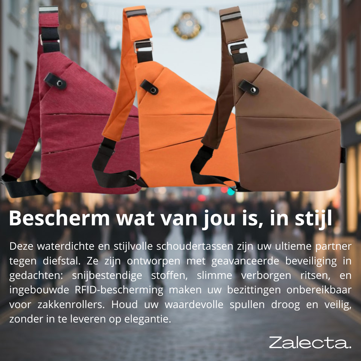 waterdichte anti-diefstal crossbody tas met verborgen ritsen, snijbestendig materiaal en RFID-bescherming