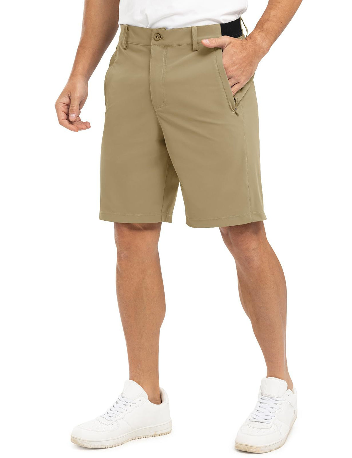 Detail van de knoop- en ritssluiting van de Arthur shorts, voor een verzorgde uitstraling.