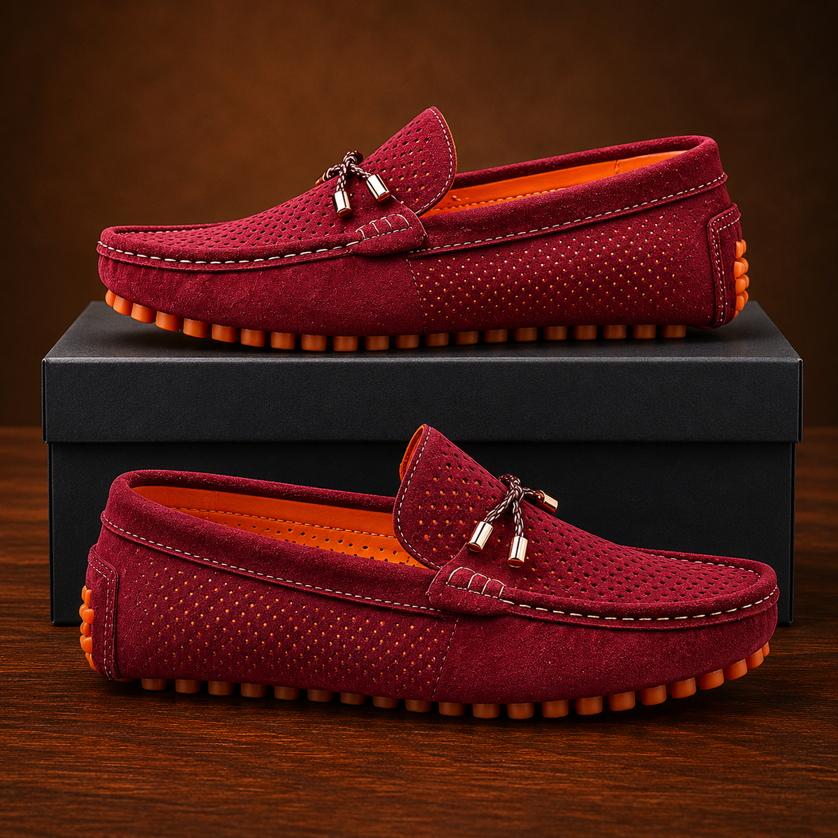 Detailopname van de antislip rubberen zool van de Arvid heren instappers, voor optimale grip en comfort.