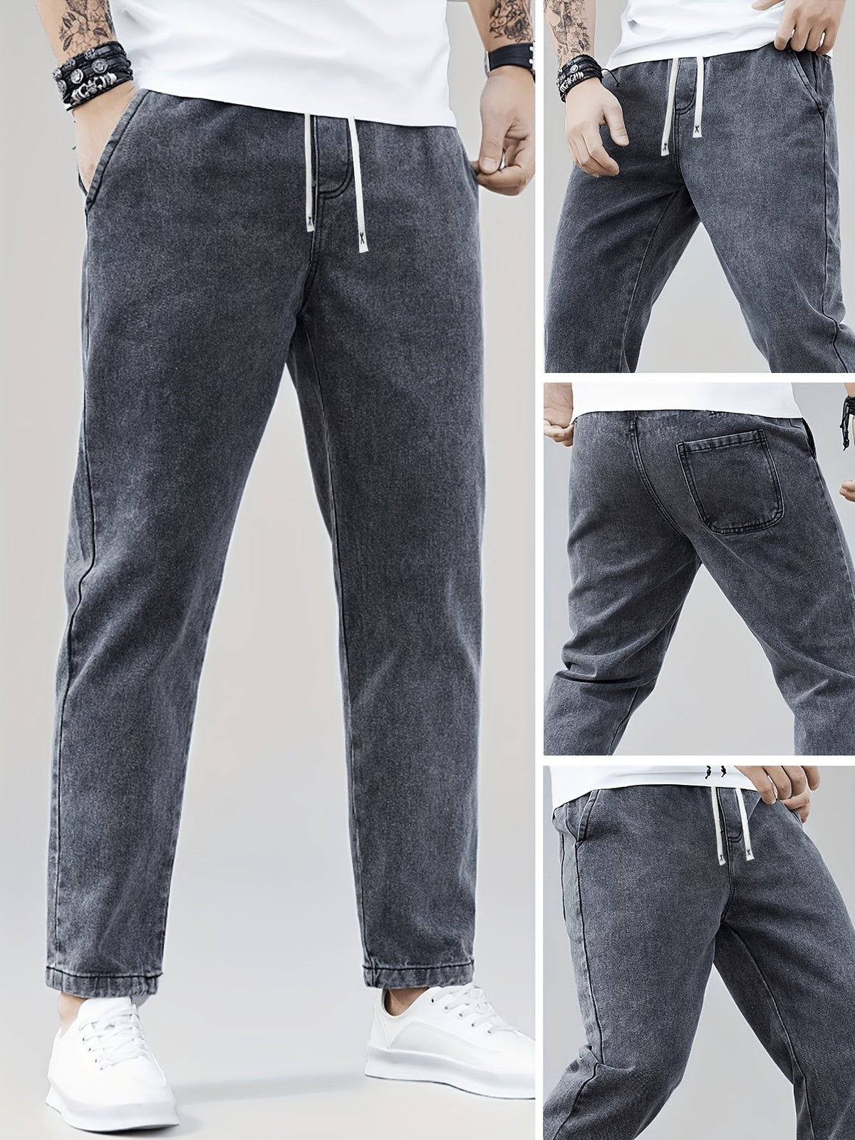 Vooraanzicht van een grijze Wessel heren jeans met rechte pasvorm, gestyled voor een ontspannen, casual look.