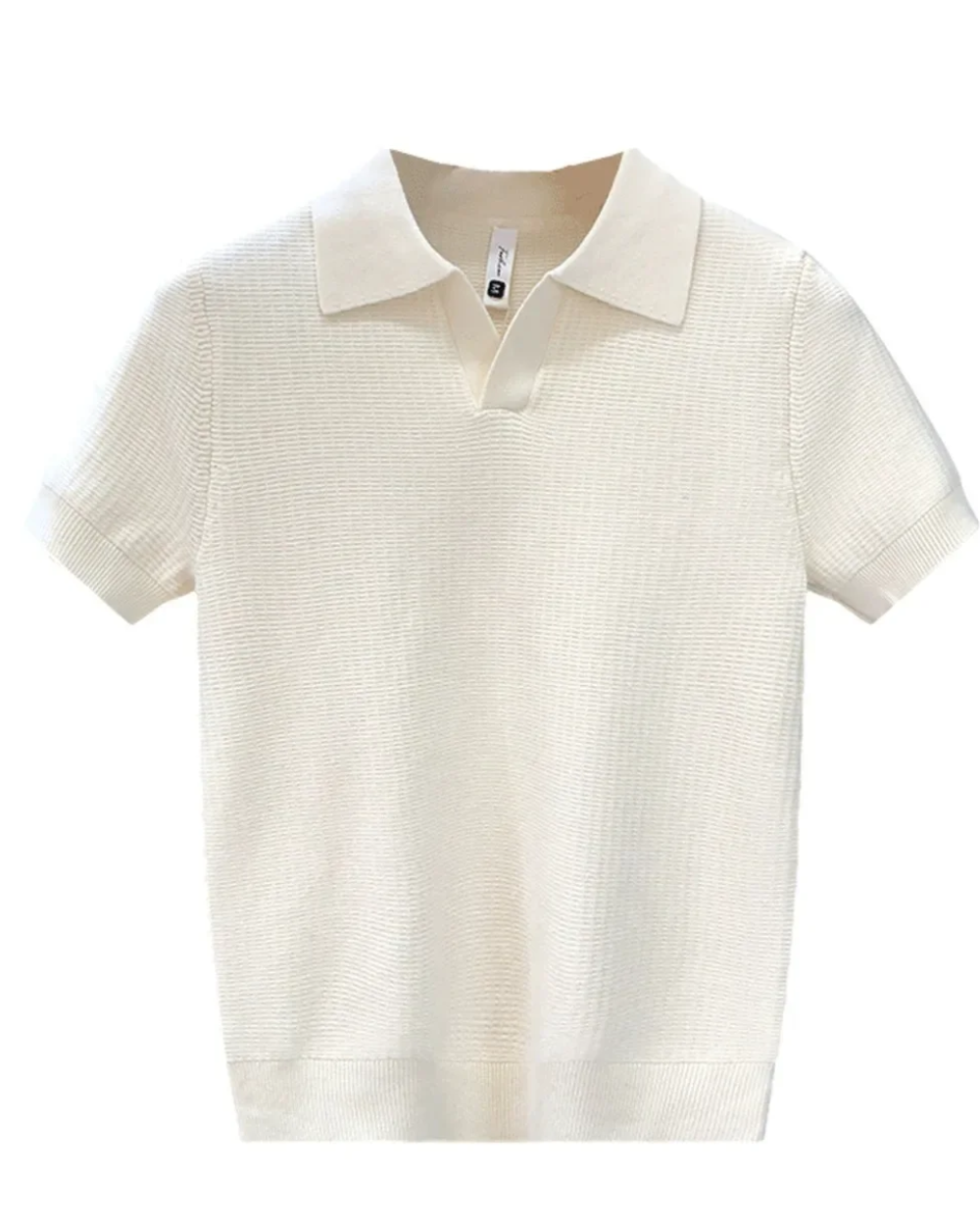 Vooraanzicht van het Jasper ademende gebreide poloshirt in grijs, met klassieke kraag en knoopsluiting.