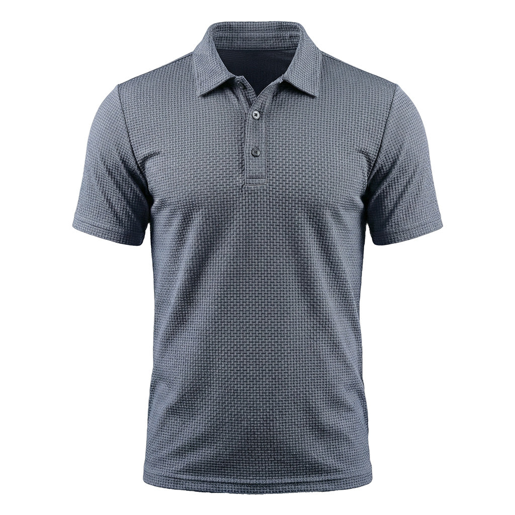 Achterkant van het Jorin herenpoloshirt in Grijs, met nadruk op de schouderlijn