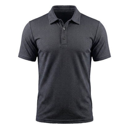 Bovenaanzicht van het Jorin herenpoloshirt in Mitternachts Blau, op een vlakke ondergrond