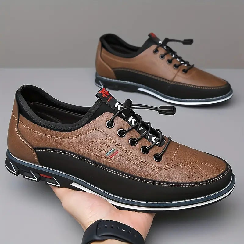 Groepsfoto van verschillende kleuren Jorn leren Oxfordschoenen, waaronder karamel en zwart, op een rij.