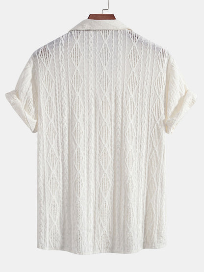 Geometrisch Jacquard Cubaanse Shirt & Rechte Linnen Broek