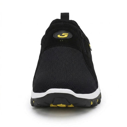 Bruine orthopedische comfortschoenen, gedetailleerd zijaanzicht, toont de robuuste zool en het flexibele materiaal.