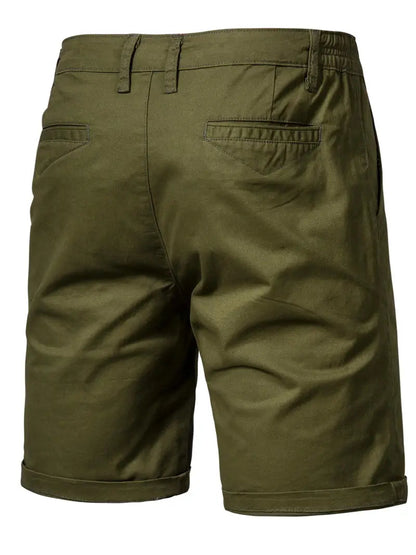 Khaki katoenen shorts, detail van de zoom en de afwerking.