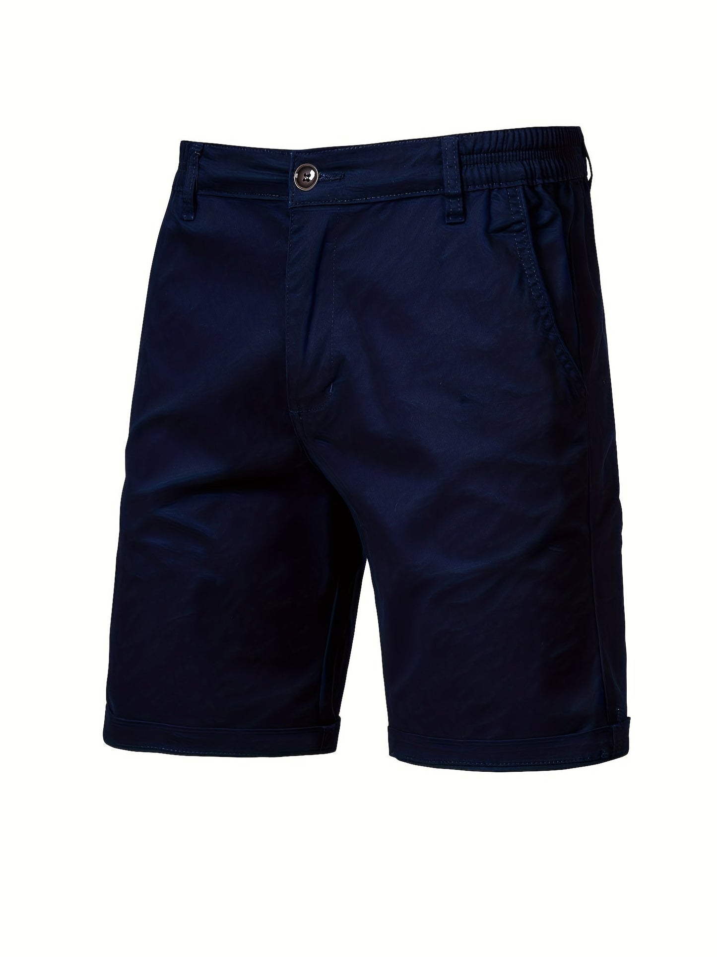 Lichtgrijze katoenen shorts, zijaanzicht, met aandacht voor de lengte en snit.