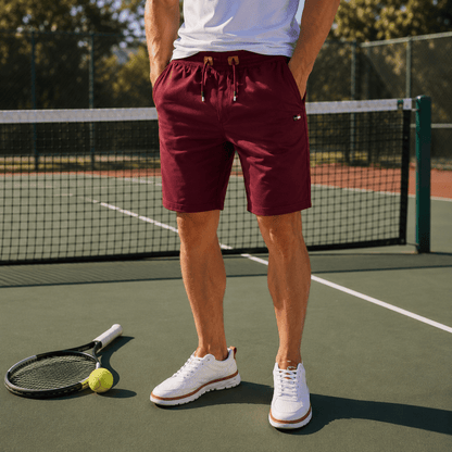 Quinn shorts in het wit, voorzijde, detail van de naden en de algemene constructie van de sportieve shorts.