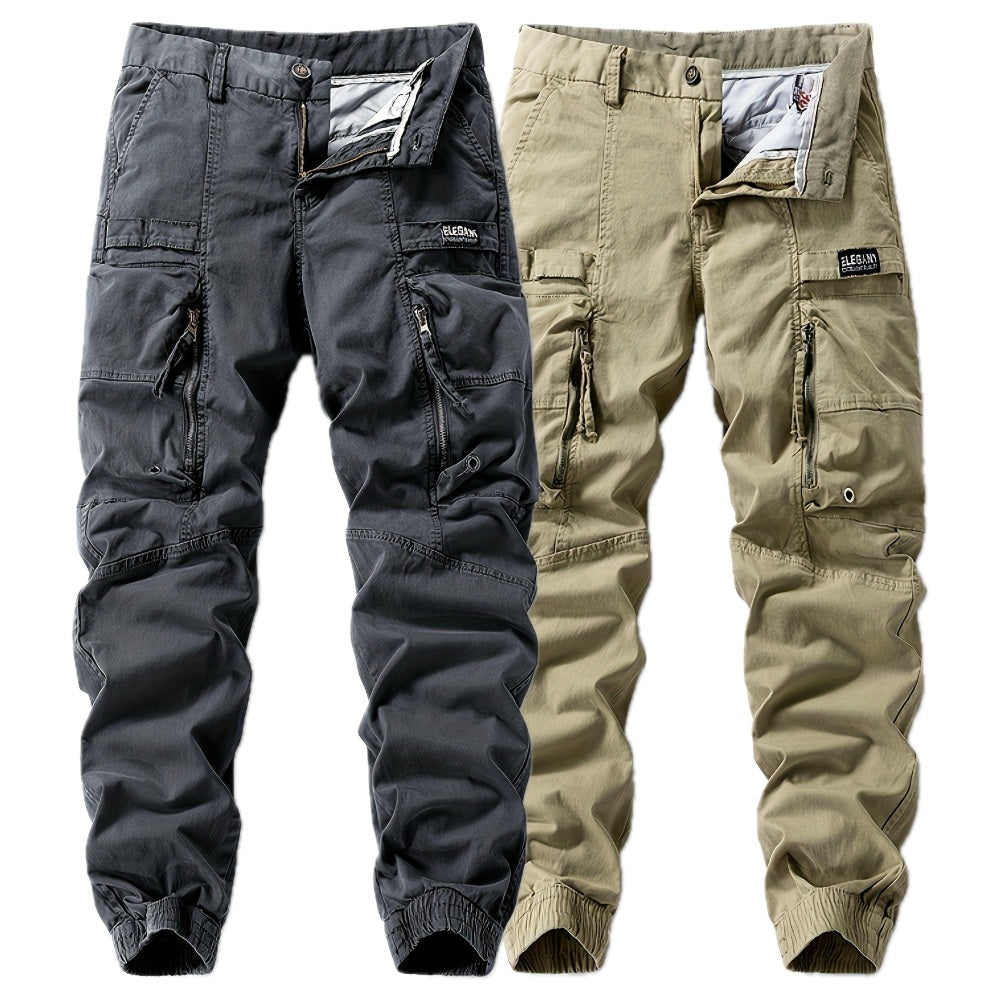 Nauwkeurige weergave van de elastische tailleband en het trekkoord van de cargo jogger broek.