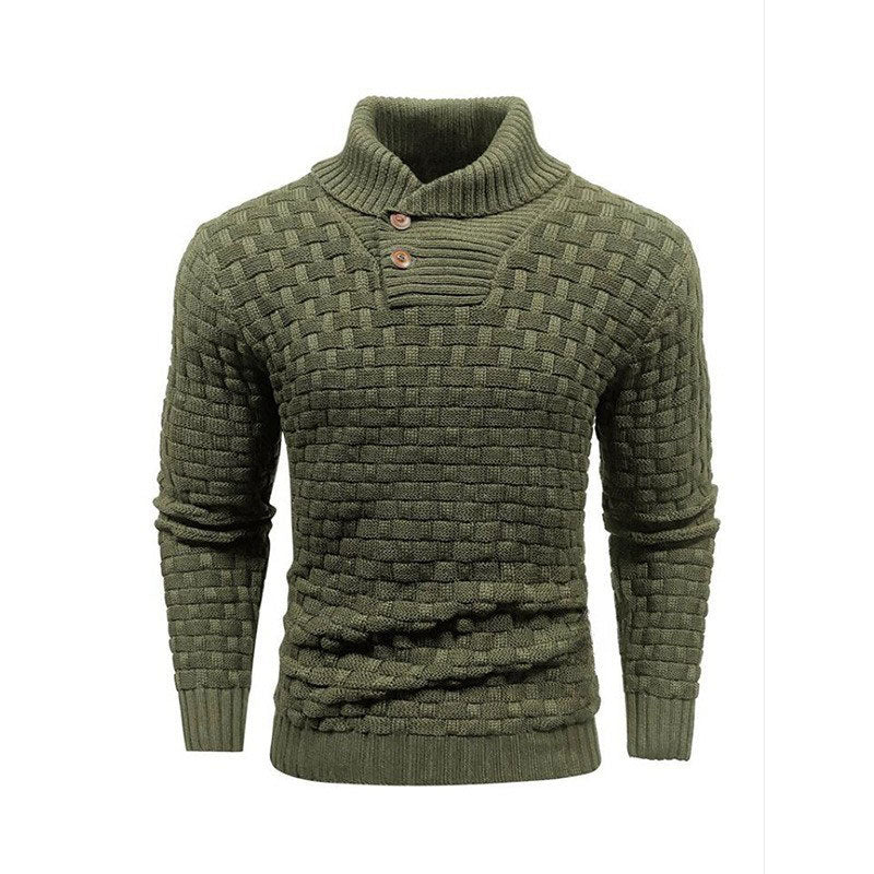 Luxe Heren Trui met Reliëf Structuur - Pullover met Opstaande Kraag