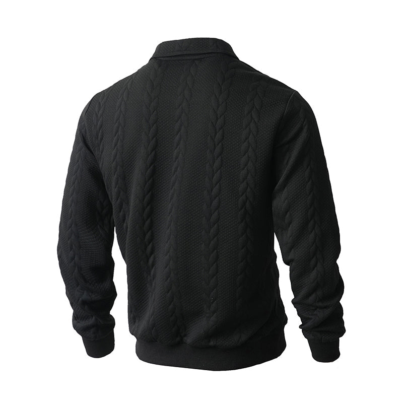 Klassieke Herentrui met Half-Zip Rits - Gebreide Trui met Kabelpatroon