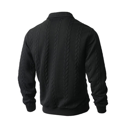 Klassieke Herentrui met Half-Zip Rits - Gebreide Trui met Kabelpatroon