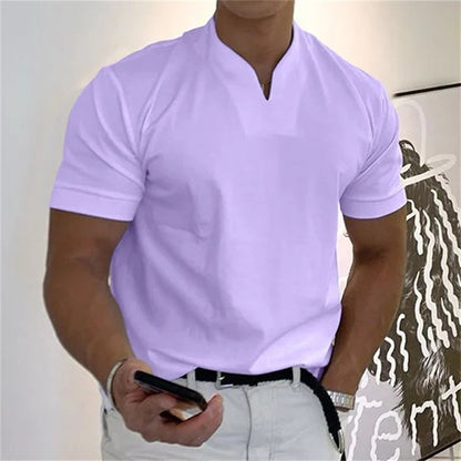 Collectie van Thymen Heren T-shirts in diverse effen kleuren, waaronder wit, blauw en grijs, op een rij.